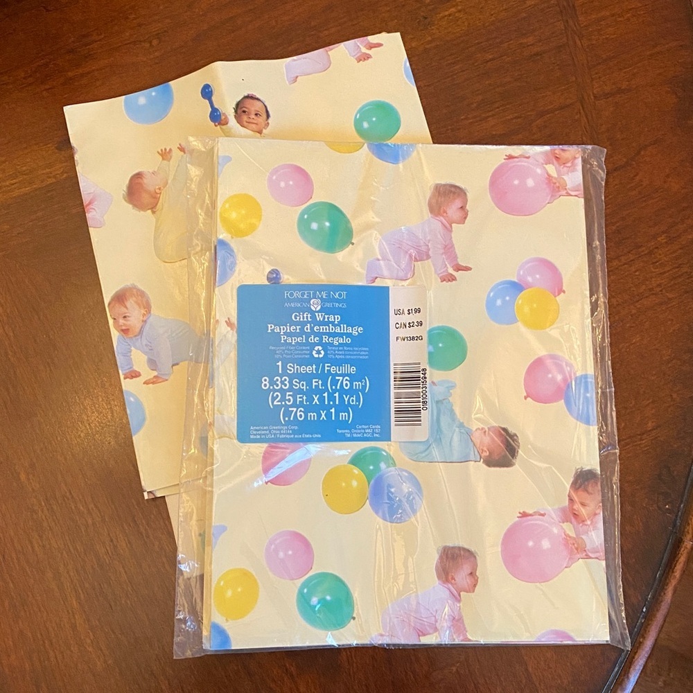 Vintage 1994 Baby Gift & Baby Shower Gift Wrap Forget Me Not American Greetings